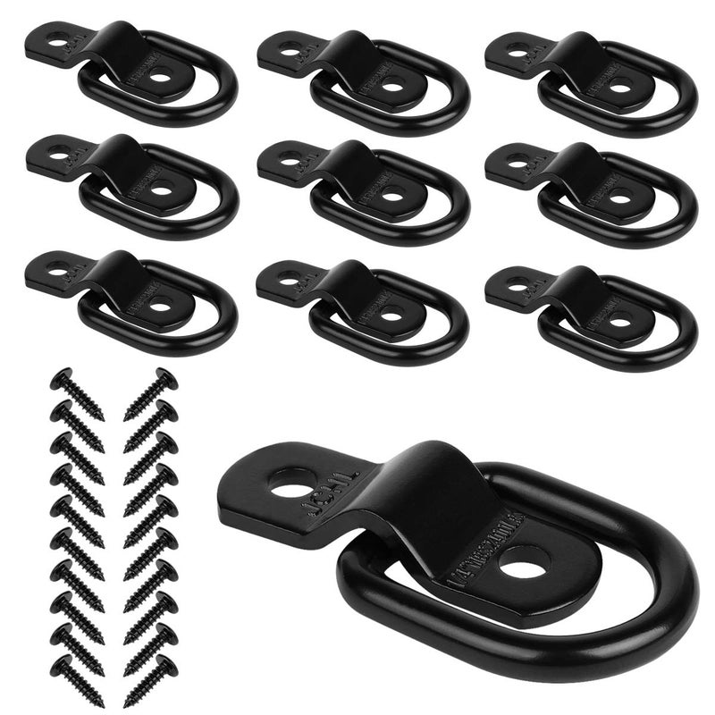 JCHL D Rings Tie Down Anchors Hooks for Trailer Truck Bed Bracket Enclosed Points Pickup Camper Surface Mount D-Ring Heavy Duty 1/4" 2400 Pound Capacity (10-Pack) - Image 1